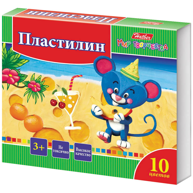 Пластилин Hatber "Ушастики", 10 цветов, 200г, со стеком, картон