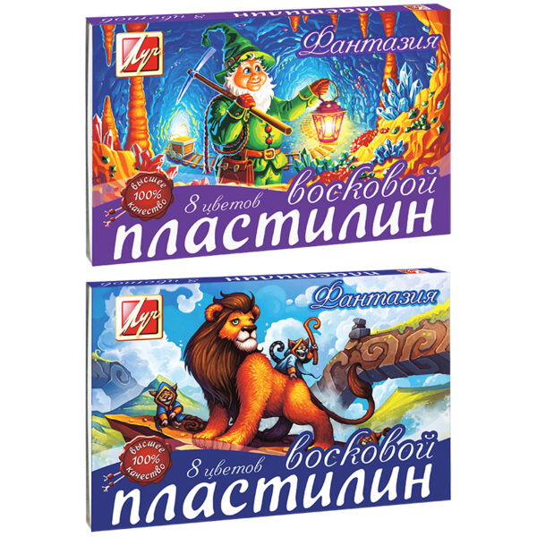 Пластилин Луч "Фантазия", 08 цветов, 140г, восковой, со стеком, картон