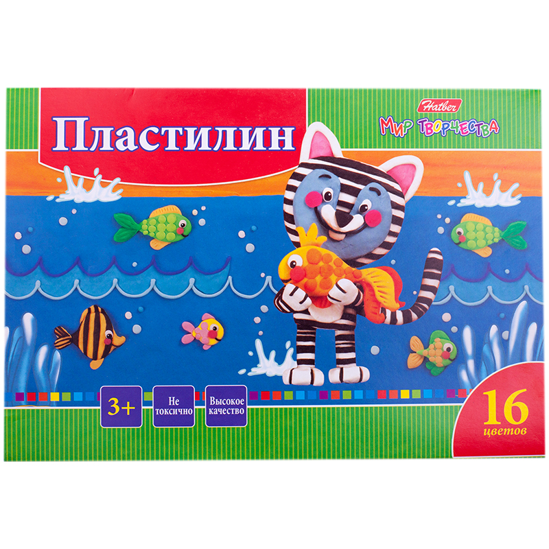 Пластилин Hatber "Ушастики", 16 цветов, 320г, со стеком, картон