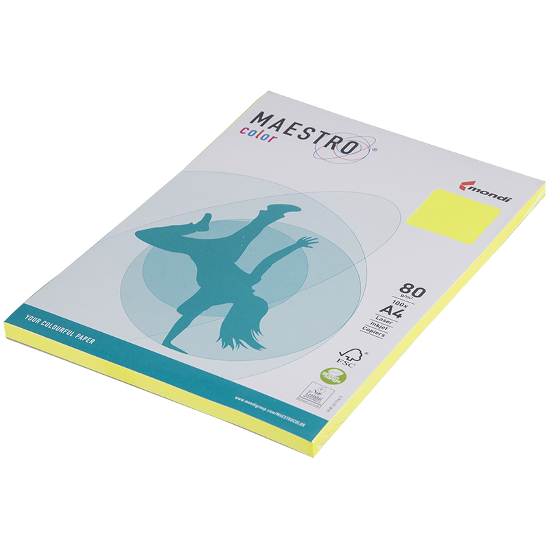 Бумага Maestro "Color neon" А4, 80г/м2, 100л. (жёлтый неон)