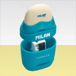 Точилка пластиковая с ластиком Milan "Capsule", 1 отверстие, контейнер, ассорти, блистер, европодвес — изображение 7