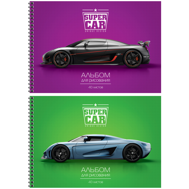 Альбом для рисования 40л., А4, на гребне ArtSpace "Авто. Unique super cars", выборочный УФ-лак