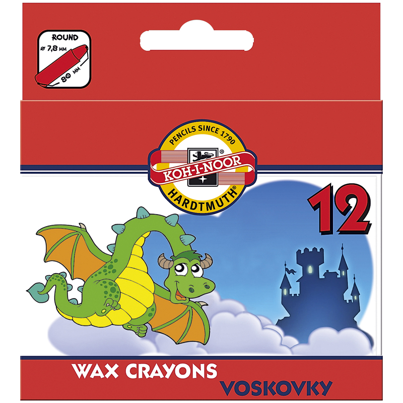 8232_voskovky_C.indd Мелки восковые Koh-I-Noor "Дракончик", 12цв., круглые, картон, европодвес — изображение 1