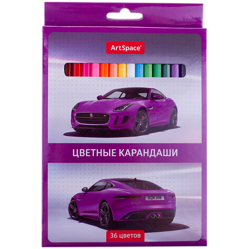 Карандаши цветные ArtSpace "Машинки", 36цв., заточен., картон, европодвес