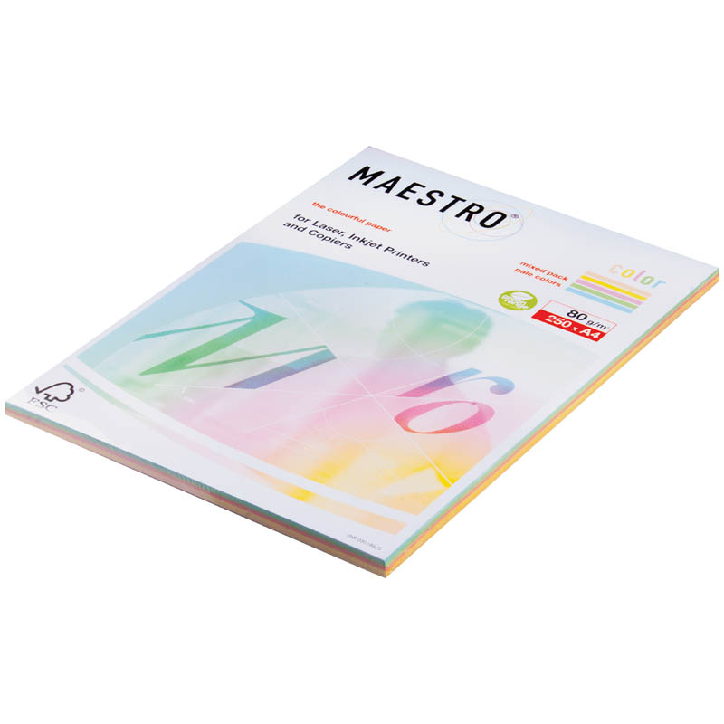 Бумага Maestro "Color Pastell Mixed Packs" А4, 80г/м2, 250л. (5 цветов)