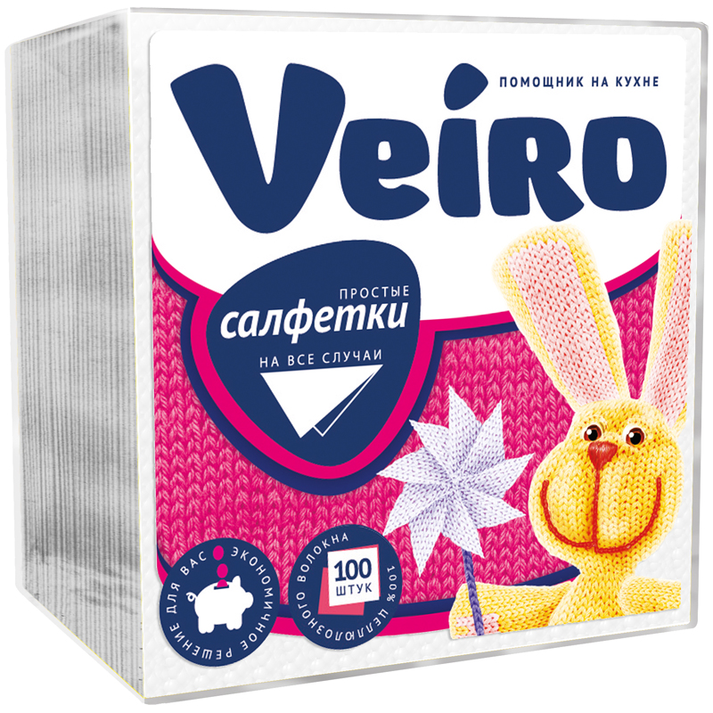 Салфетки бумажные Veiro, 1 слойн., 24*24см, белые, 100шт.
