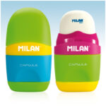 Точилка пластиковая с ластиком Milan "Capsule Mix", 1 отверстие, контейнер, ассорти — изображение 3