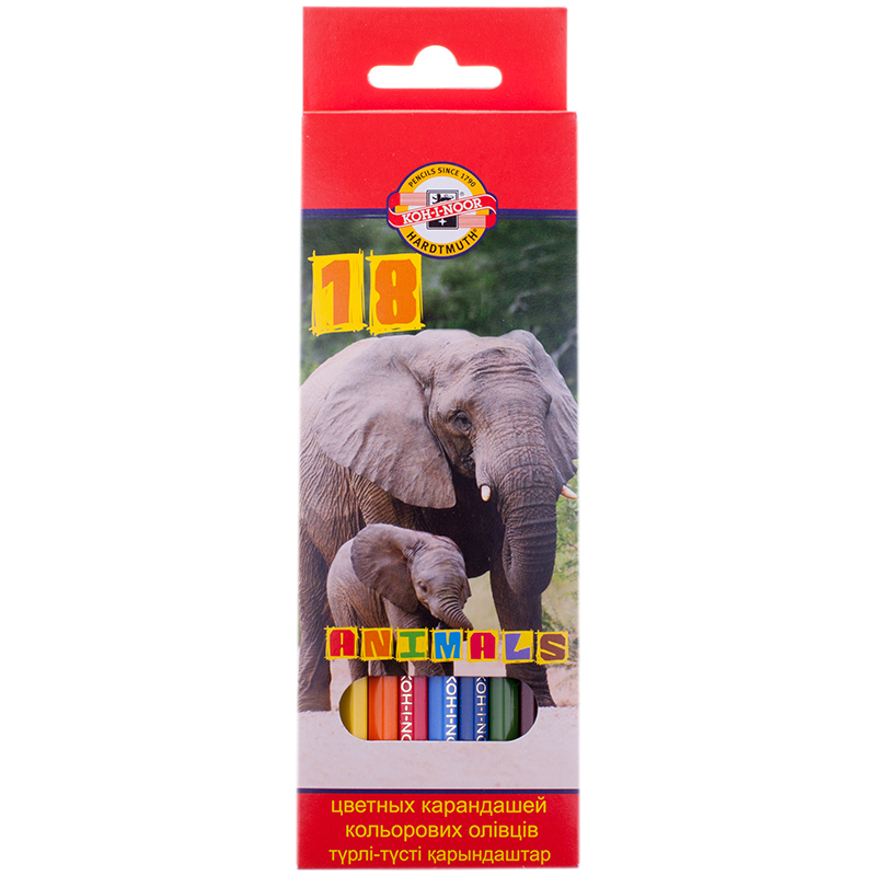 afcd4ef1d2261cd34b61595be672eaf2 Карандаши цветные Koh-I-Noor "Животные", 18цв., заточен., картон, европодвес (ПОД ЗАКАЗ) — изображение 1