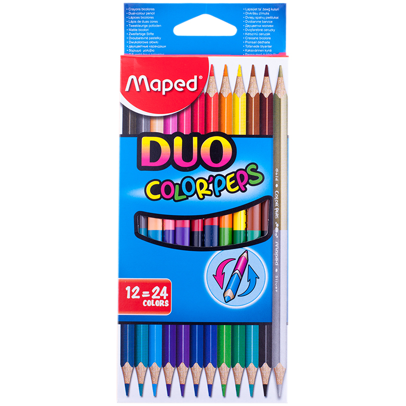 Карандаши цветные двусторонние Maped "Color Peps", 24цв., 12шт., трехгран., заточ., картон, европодвес