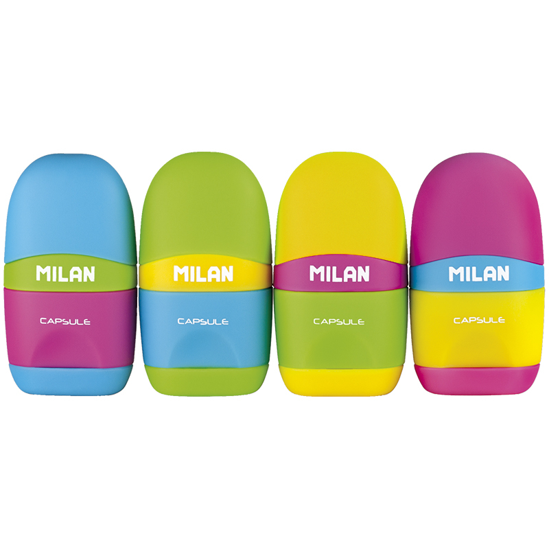 b36dc52d3b6030ebbbceb517982ada56 Точилка пластиковая с ластиком Milan "Capsule Mix", 1 отверстие, контейнер, ассорти — изображение 1