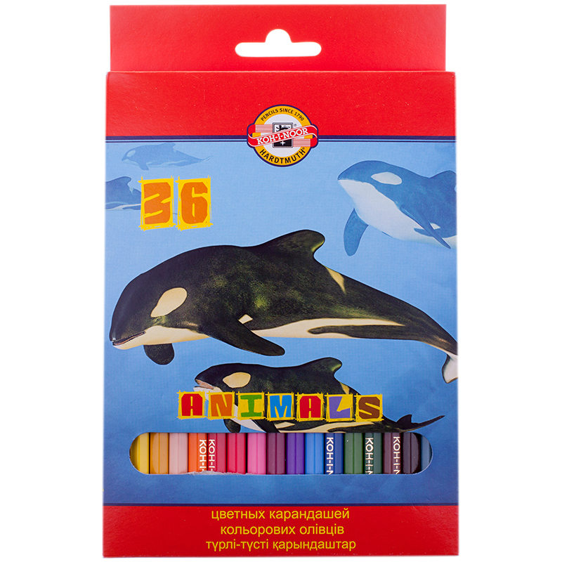 b48fd4520b0aaf83b19a34f5669398d9 Карандаши цветные Koh-I-Noor "Животные", 36цв., заточен., картон, европодвес (ПОД ЗАКАЗ) — изображение 1