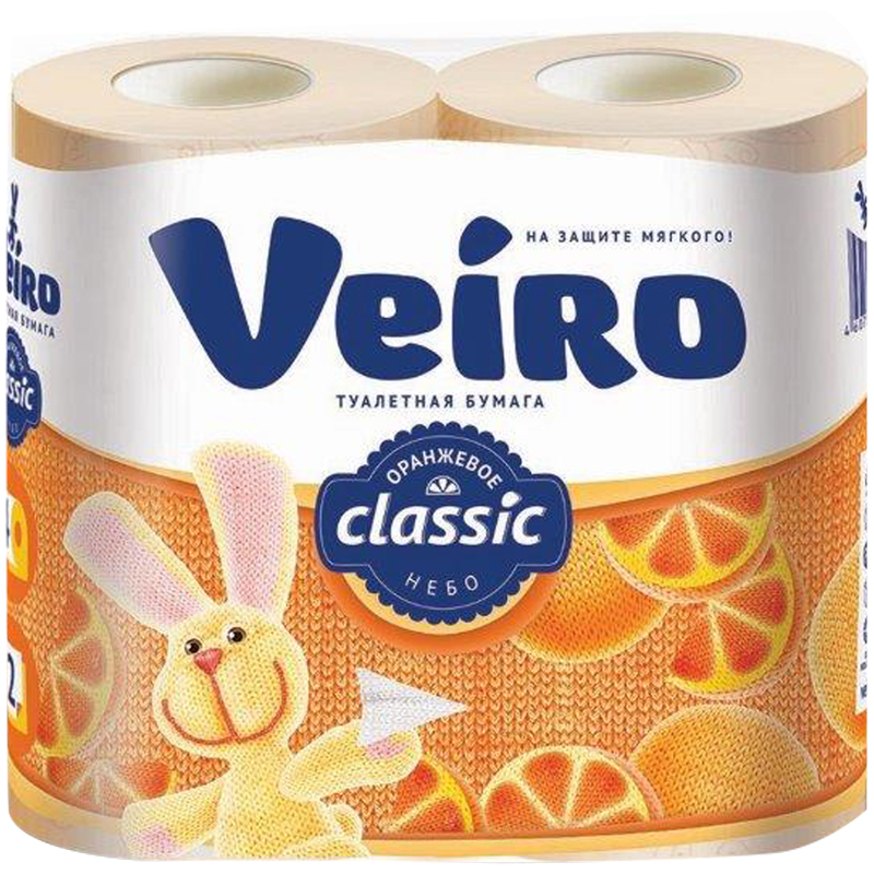 Бумага туалетная Veiro "Classic" 2-слойная, 4шт., ароматизир., тиснение, желтая