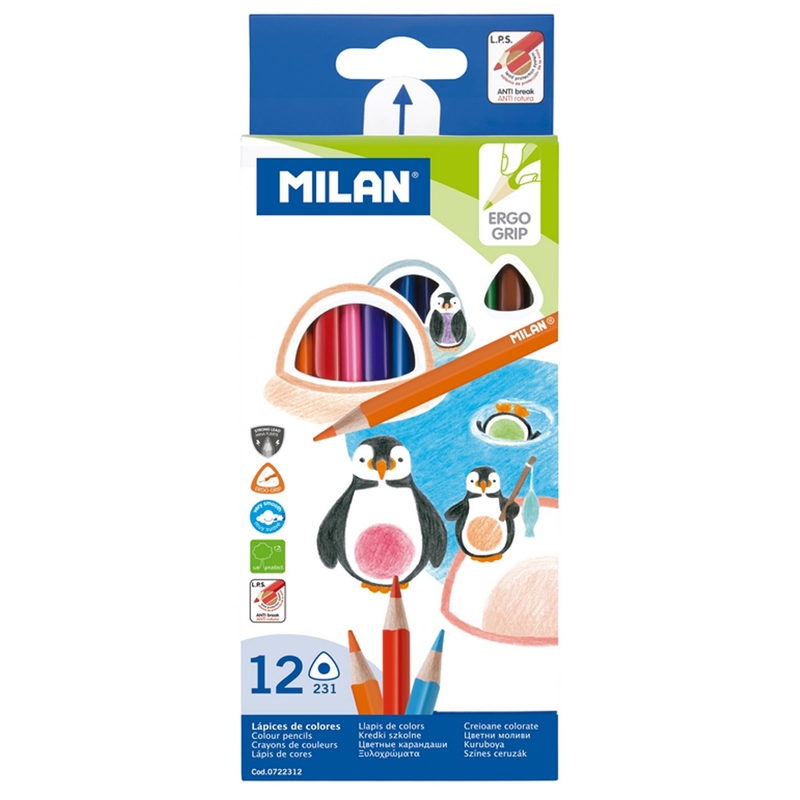 bf03b2758f1d49ed9ead9e35d8005cb4 Карандаши цветные Milan "231", 12цв., трехгран., заточен., картон, европодвес — изображение 1