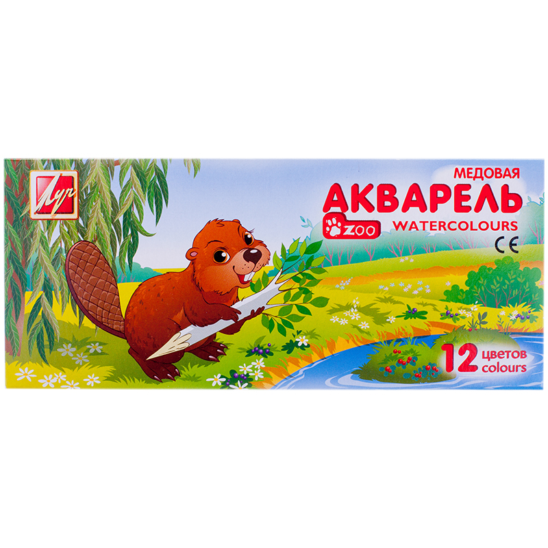 c577167b2df31fe69367704c21266ded Акварель Луч "Zoo", медовая, 12 цветов, без кисти, картон — изображение 1