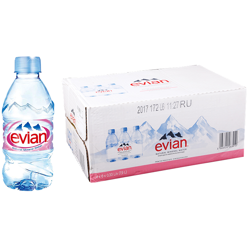 Вода минеральная негазированная Evian, 0,33л, пластиковая бутылка, 24шт.