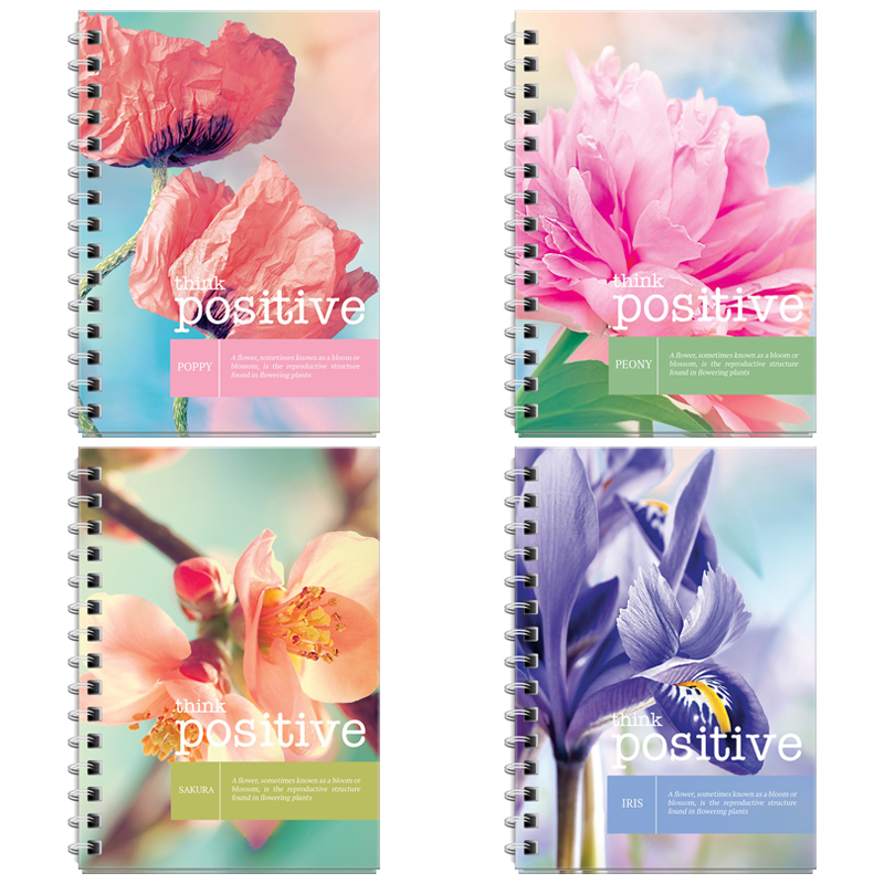 Записная книжка А6 80л. на гребне "Цветы. Think positive", твердая обложка