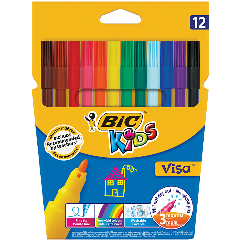 cd0c6fb6e48f2c3c309e880dc0a45a29 Фломастеры Bic "Visa 880", 12цв., смываемые, европодвес — изображение 1