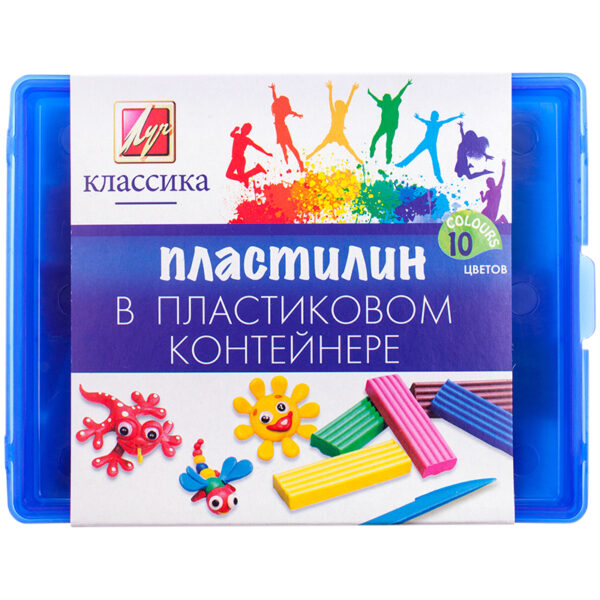 Пластилин Луч "Классика", 10 цветов, 200г, cо стеком, пластиковый контейнер
