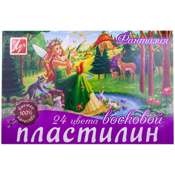 Пластилин Луч "Фантазия", 24 цвета, 420г, восковой, со стеком, картон