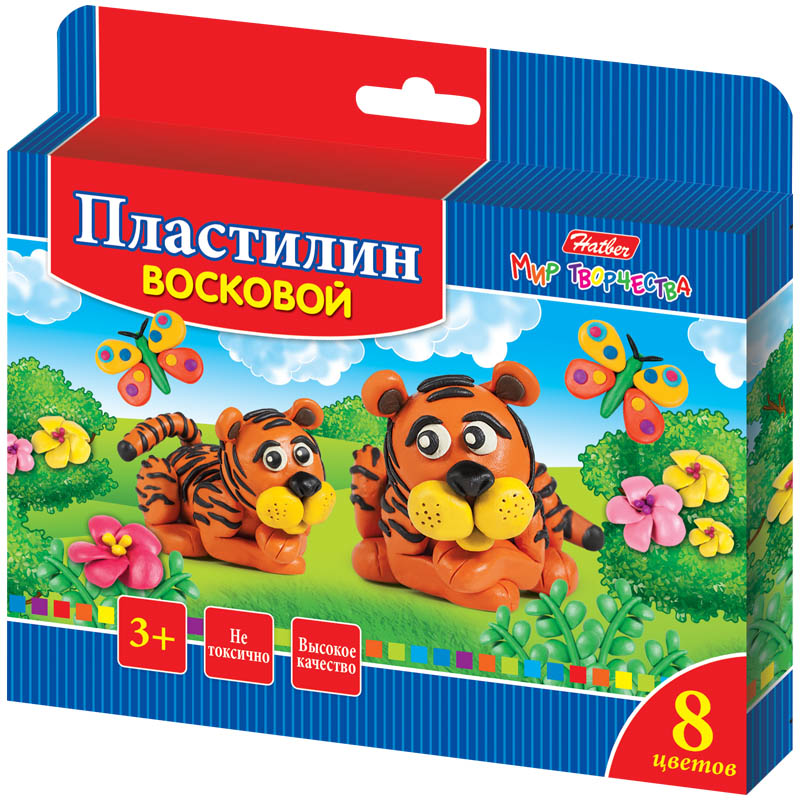 Пластилин "Забавные зверята" 08 цветов, 120г, восковой, со стеком, картон с европодвесом