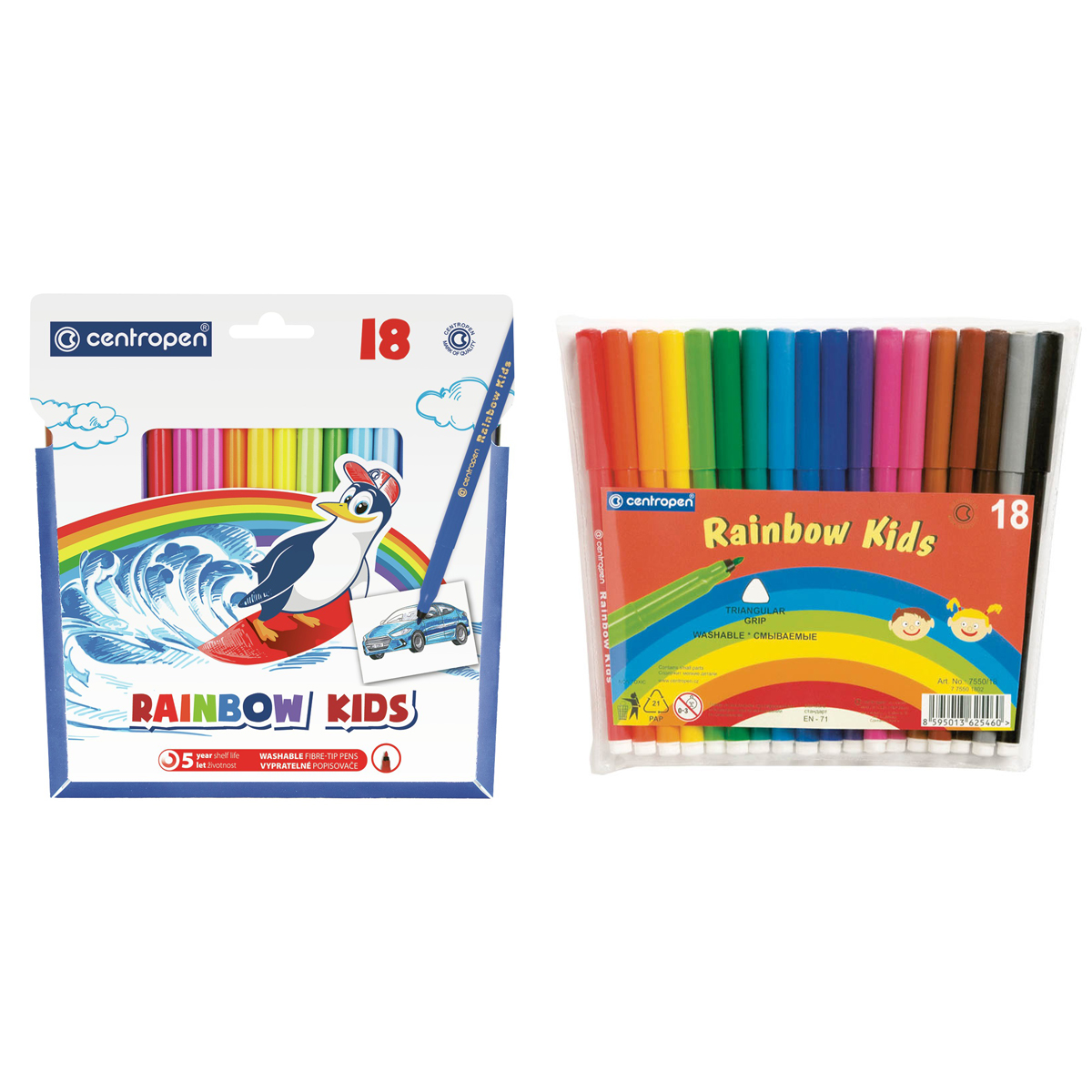 d79a16a60e1a7c7718a8303e0f005316 Фломастеры Centropen "Rainbow Kids", 18цв., трехгранные, смываемые, ПВХ — изображение 1