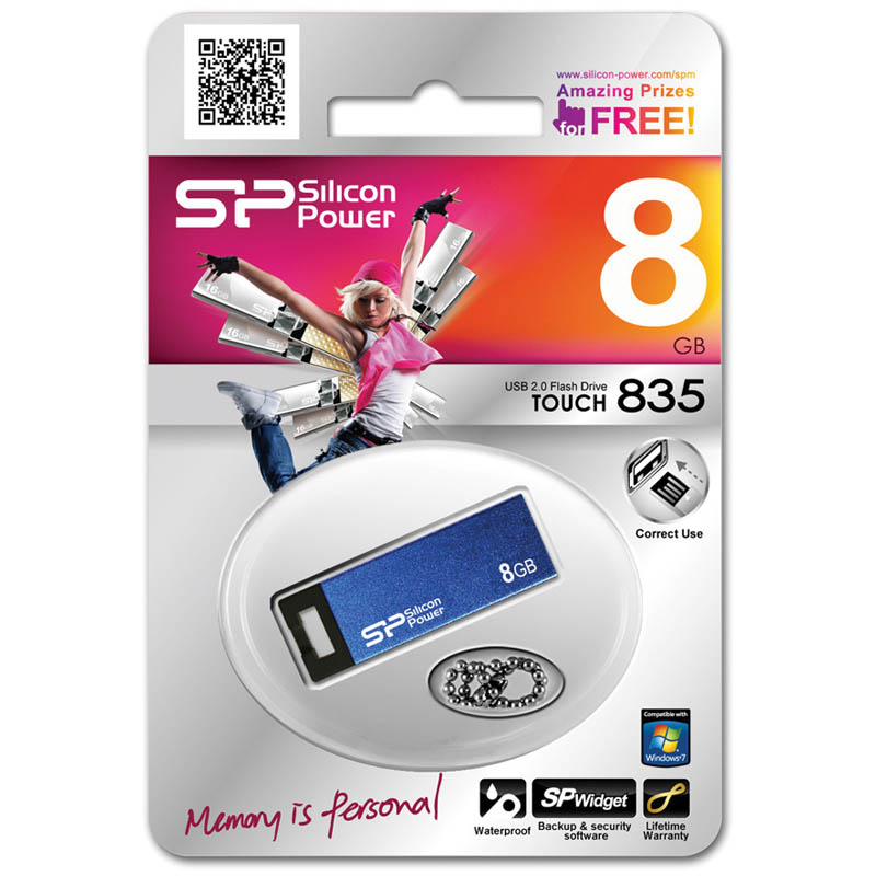Память SiliconPower "Touch 835"   8GB, USB2.0 Flash Drive, синий