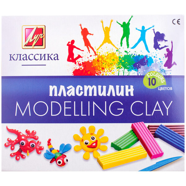 Пластилин Луч "Классика", 10 цветов, 200г, cо стеком, картон