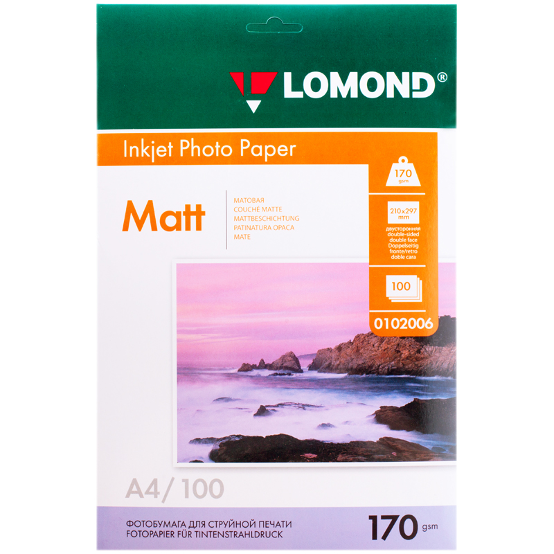 e07651acf003c85015b3bb5f369ae9f3 Фотобумага А4 для стр. принтеров Lomond, 170г/м2 (100л) матовая двусторонняя — изображение 1