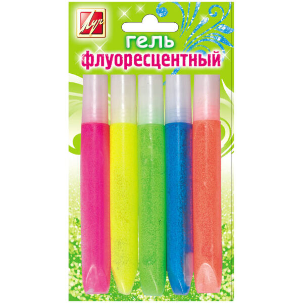 Гель с блестками Луч, флуоресцентный, 05 цветов, 10мл, блистер