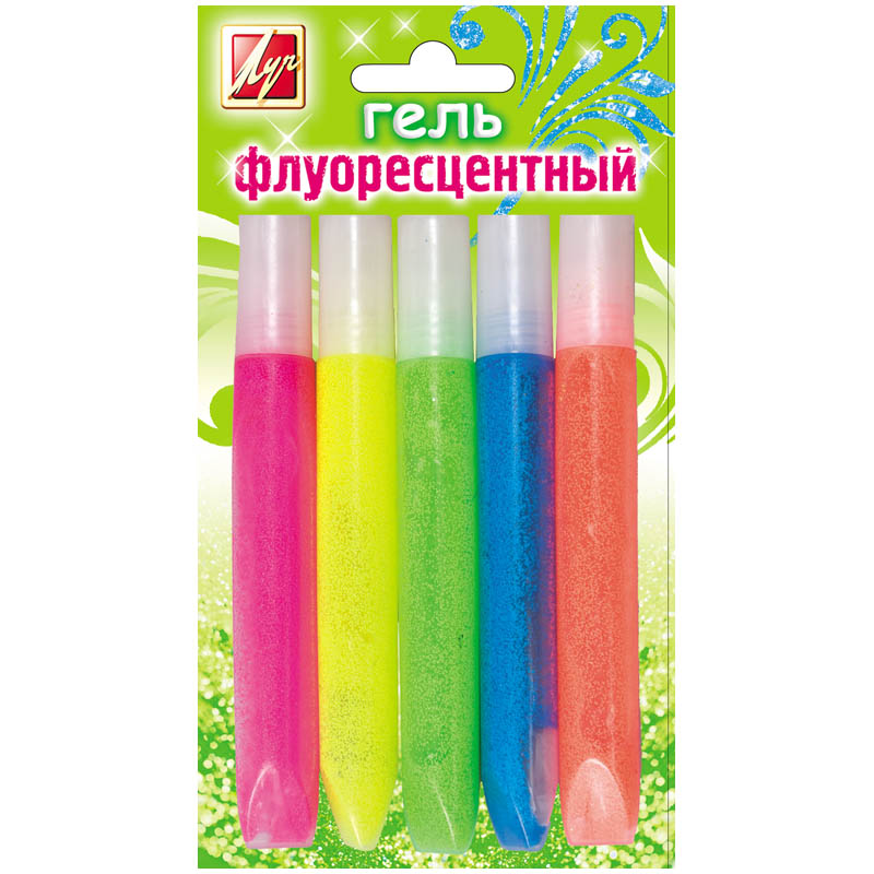 e57e68acafe2f84f580210dded39aec5 Гель с блестками Луч, флуоресцентный, 05 цветов, 10мл, блистер — изображение 1
