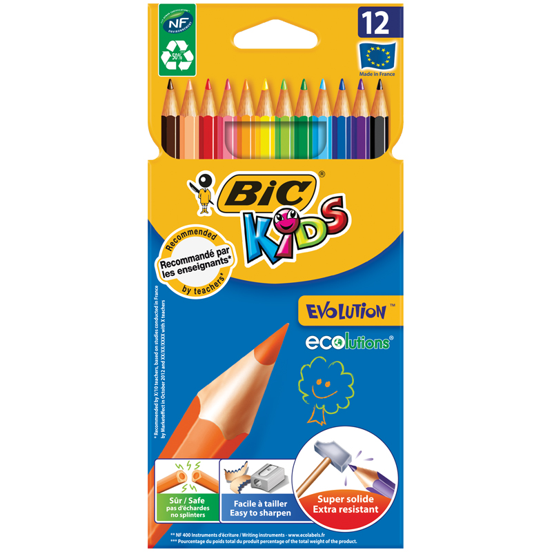 e81d6febd83fa1ef5188349889c5b078 Карандаши цветные пластиковые Bic "Evolution 93", 12цв., заточен., картон, европодвес — изображение 1
