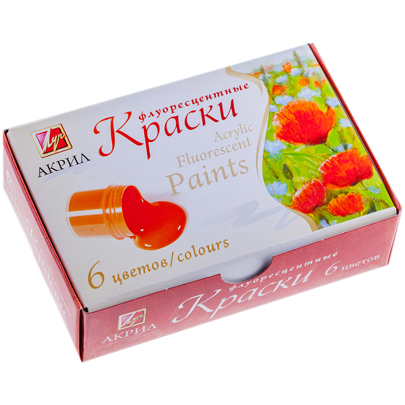 ea87b9f17e091dbe7776cfa09c2c8dee Краски акриловые Луч, 06 цветов, флуоресцентные, 15мл, картон — изображение 1