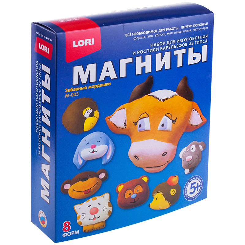 Набор для изготовления магнитов из гипса Lori "Забавные мордашки", картонная коробка