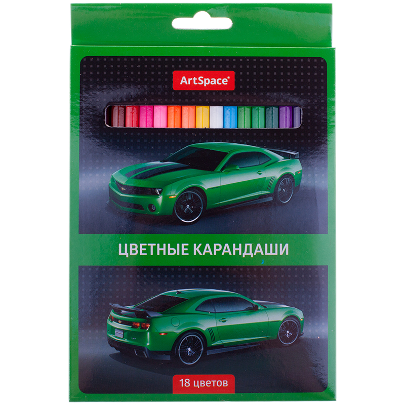 Карандаши цветные ArtSpace "Машинки", 18цв., заточен., картон, европодвес