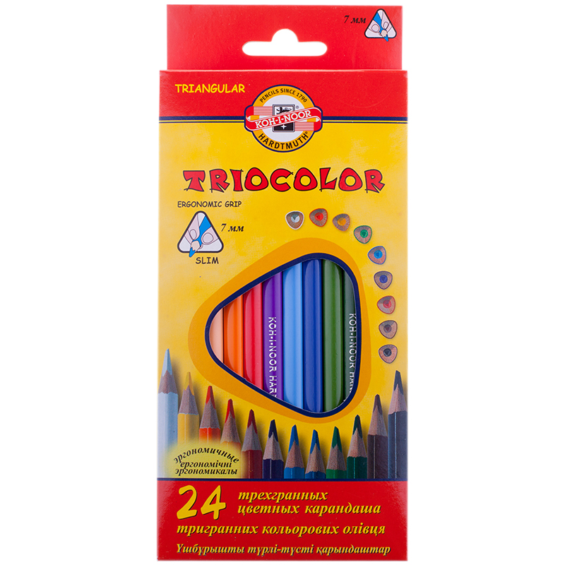 f9f1283ae8268fab06081f0b63e63354 Карандаши цветные Koh-I-Noor "TrioColor", 24цв., трехгран., заточен., европодвес — изображение 1