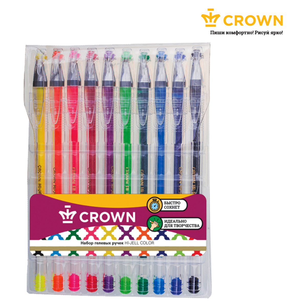 hdci4blpwowduvmhqgubiem1xbxbhqp8 Набор гелевых ручек Crown "Hi-Jell Color" 10шт., 10цв., ПВХ уп., европодвес — изображение 1