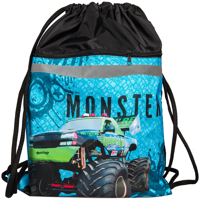 Мешок для обуви 2 отделения ArtSpace "Monster Truck", 370*470мм, светоотражающая полоса