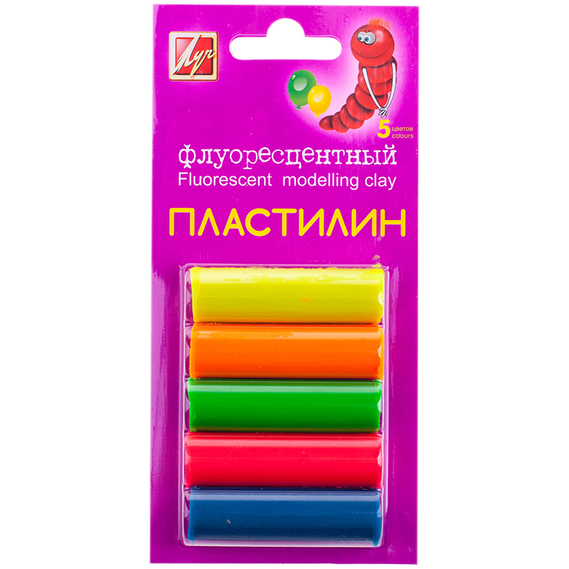 Пластилин Луч "Флюрисветики", 05 цветов, 65г, картон, европодвес