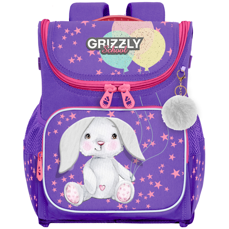 Ранец Grizzly, 26*35*16см, 1 отделение, 3 кармана, анатомическая спинка, серый