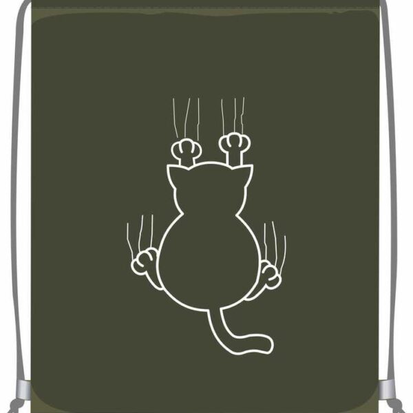 Сумка для сменной обуви Lamark Crazy cat/Сумасшедший кот, 34х42 см, на шнурке, светоотражающие элементы, цвет хаки