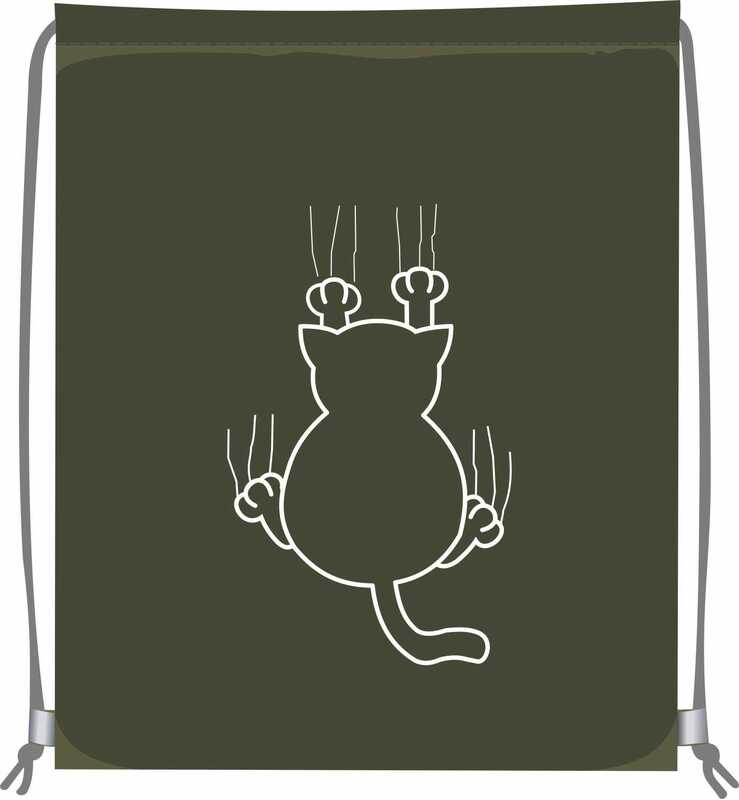 Сумка для сменной обуви Lamark Crazy cat/Сумасшедший кот, 34х42 см, на шнурке, светоотражающие элементы, цвет хаки