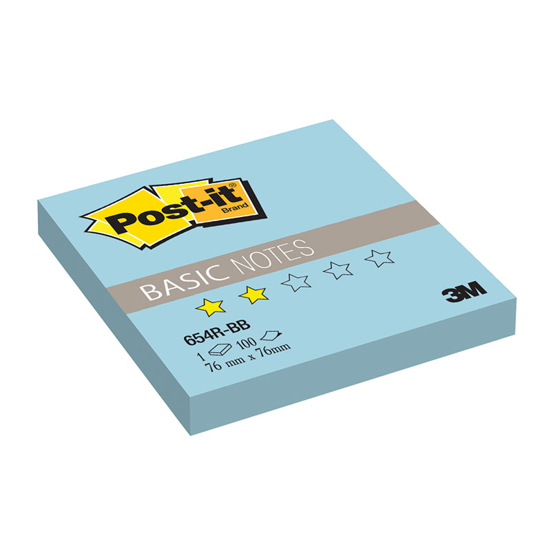 Самоклеящийся блок Post-it "Basic", 76*76мм, 100л, голубой