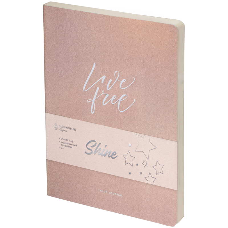 Ежедневник недатир. A5, 96л., кожзам, Greenwich Line "Shine", розовый, тиснение фольгой