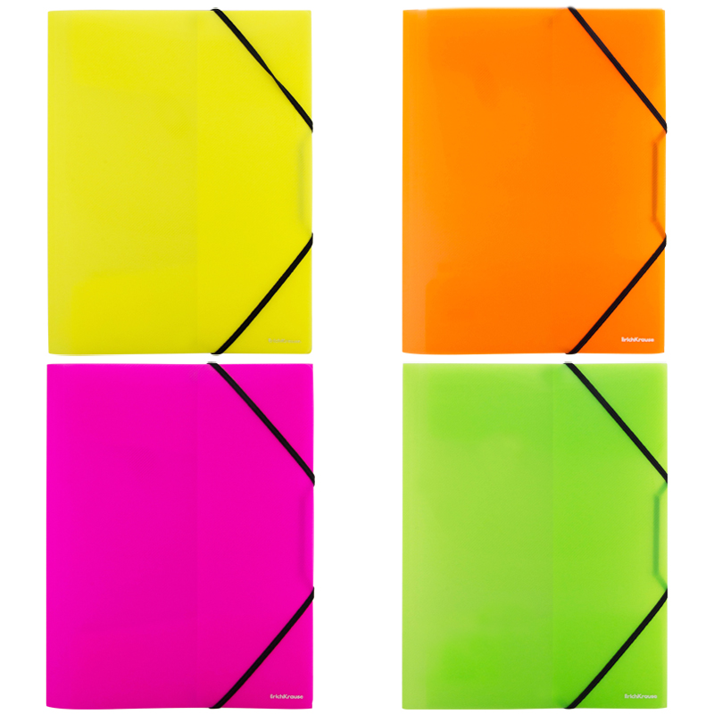 Папка на резинке Erich Krause "Glance Neon" А4, 400мкм, ассорти