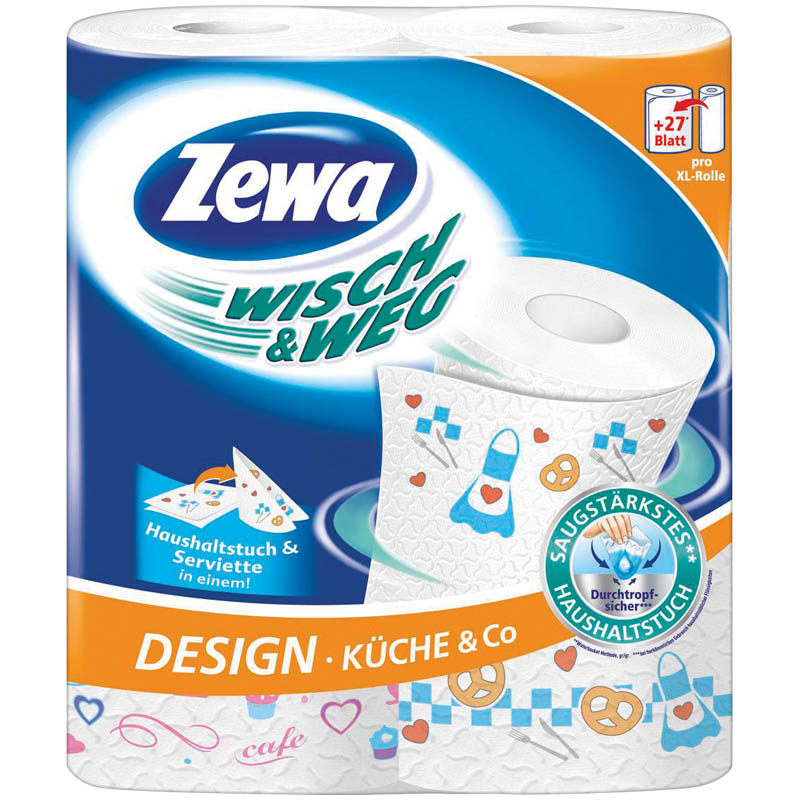 Полотенца бумажные в рулонах Zewa "Wisch&Wed", 2-х слойн., 17м/рул, рисунок, тиснение, белые, 2шт.
