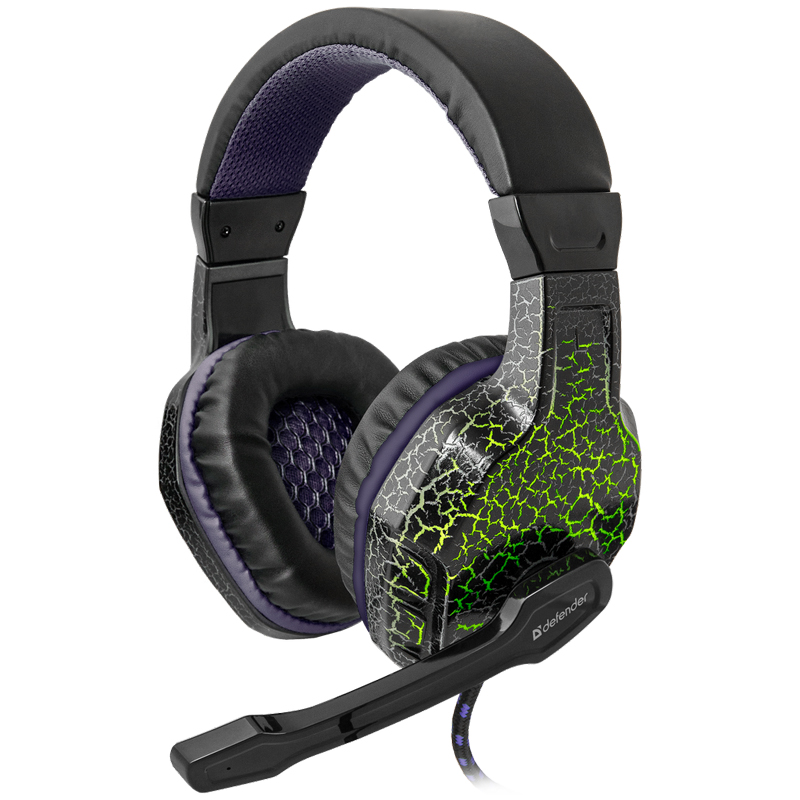 Наушники с микрофоном игровые Defender "Warhead" G-400 (с регулятором громкости), свет, 2,1м, черный