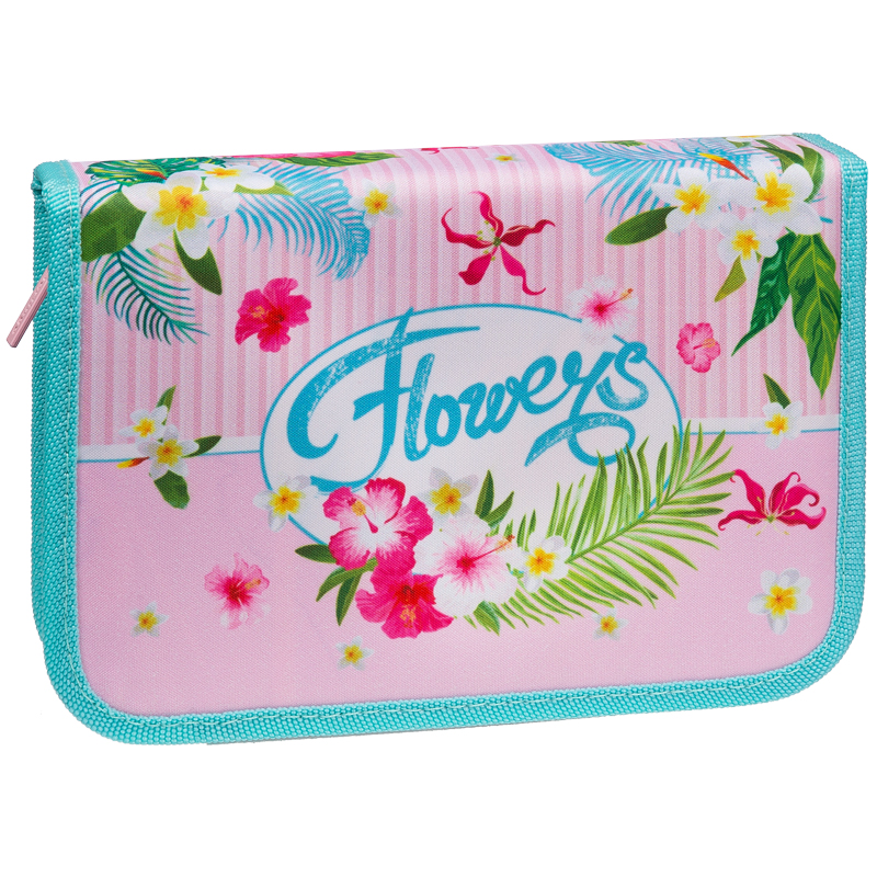 Пенал 1 отделение, 200*140*40 Berlingo "Tropical flowers", дополнительная откидная секция, полиэстер