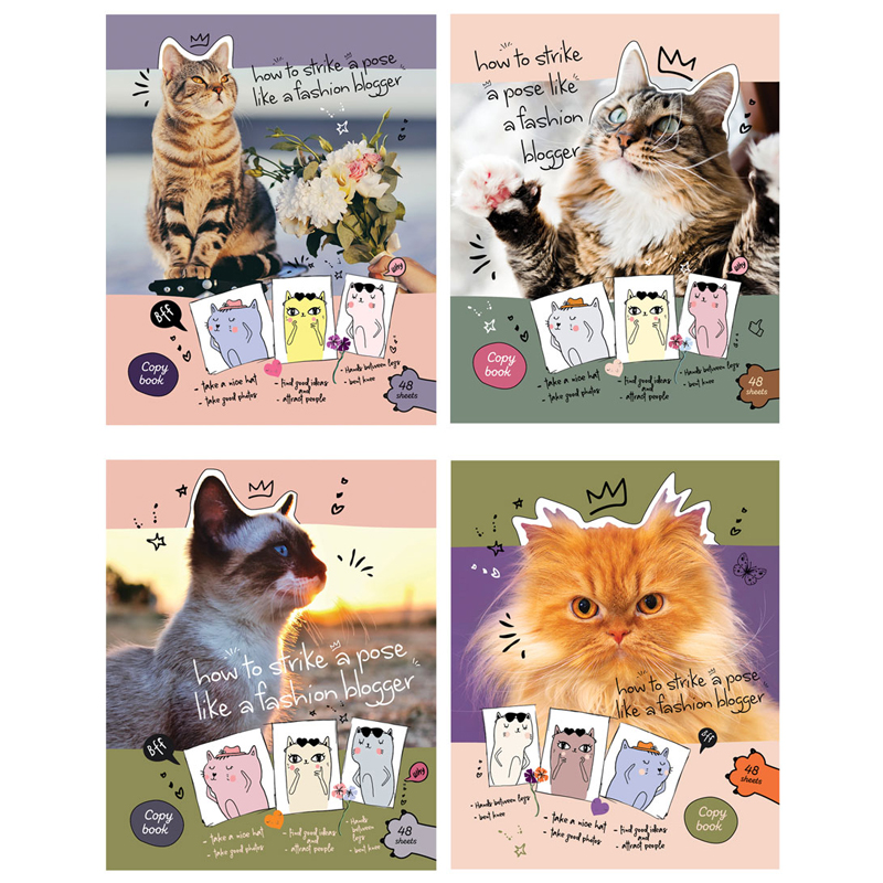 Тетрадь 48л., А5, линия BG "Cat blogger", выборочный лак