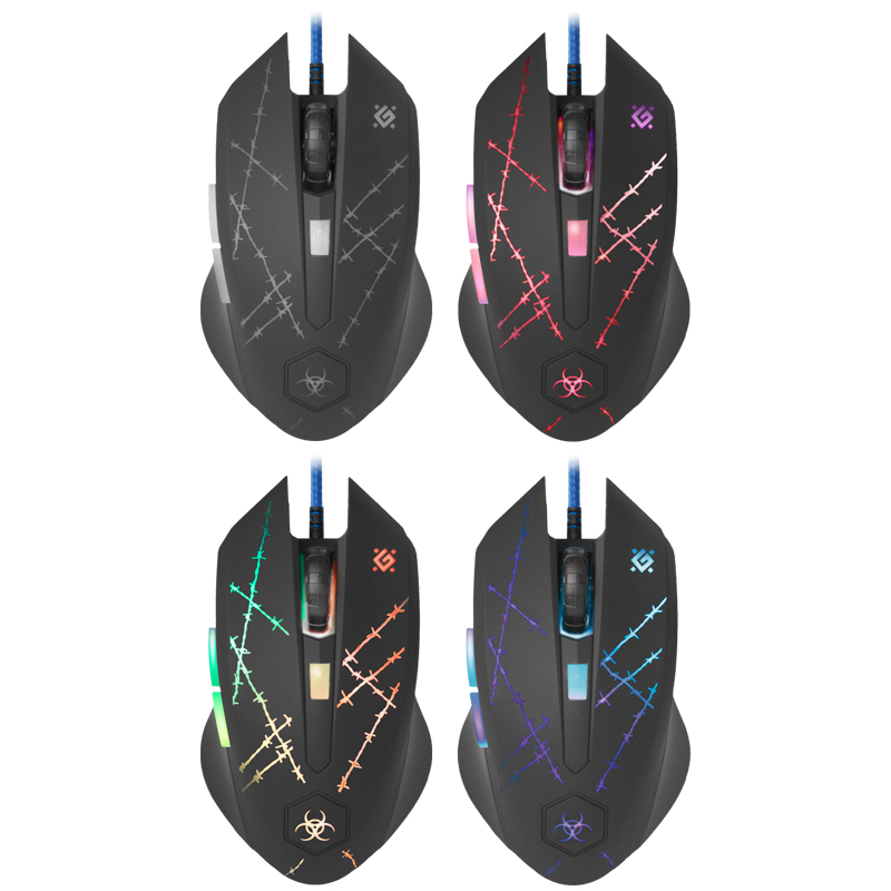 Мышь игровая Defender Forced GM-020L, USB 800-3200dpi, с подстветкой, черный, 5btn+Roll, коврик