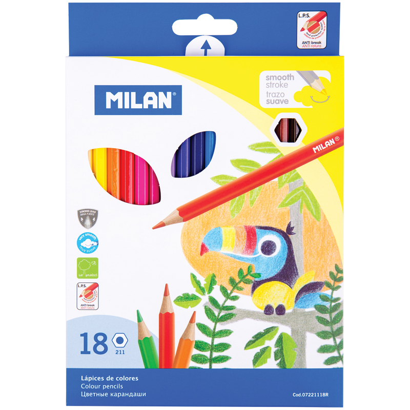 Карандаши цветные Milan "211", 18цв., заточен., картон, европодвес
